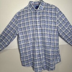 Egara Mens Shirt Plaid Flip Cuff Size XL 100% Cotton Sport Shirt Blue Plaid